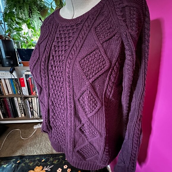 Gap | Burgundy Oversized Mixed Cable-Knit Sweater | Size XXL - Picture 2 of 4